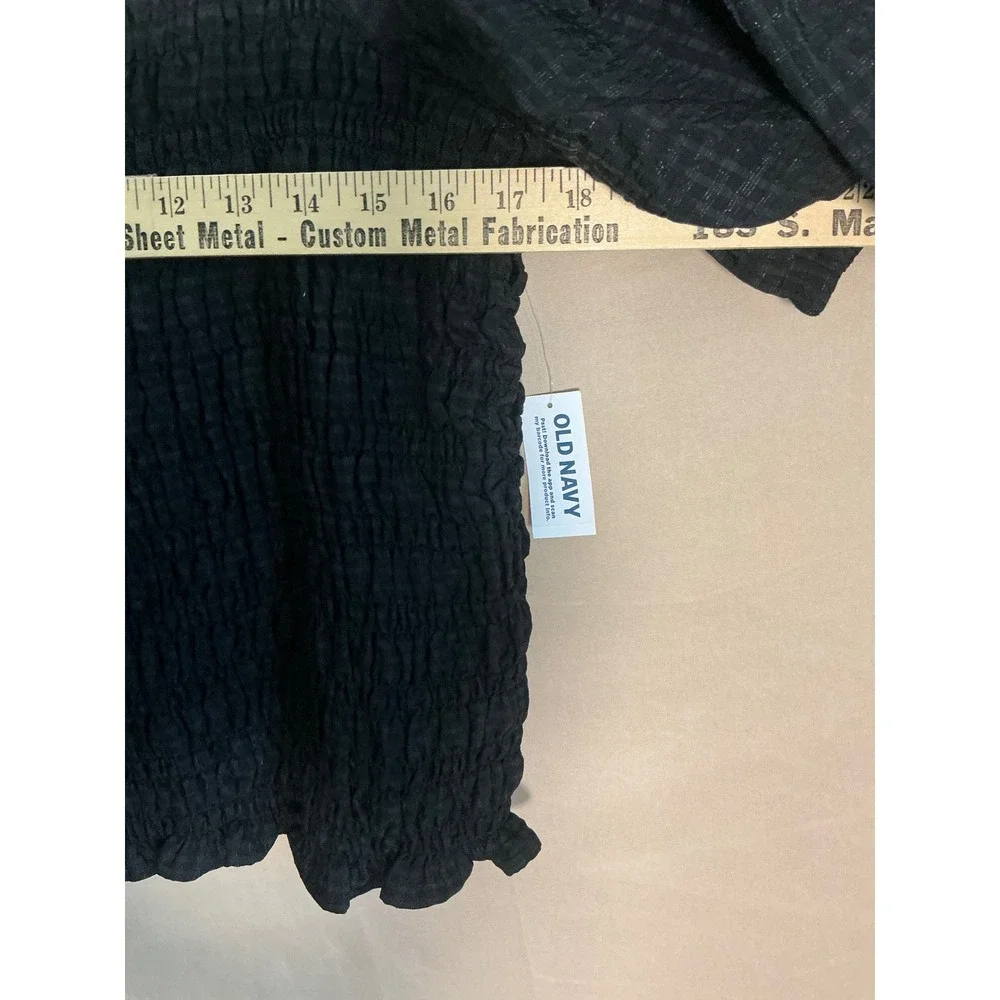 Old Navy Smocked Puff Sleeve Top Women XL Black NEW Gingham Square Neck Ruffle